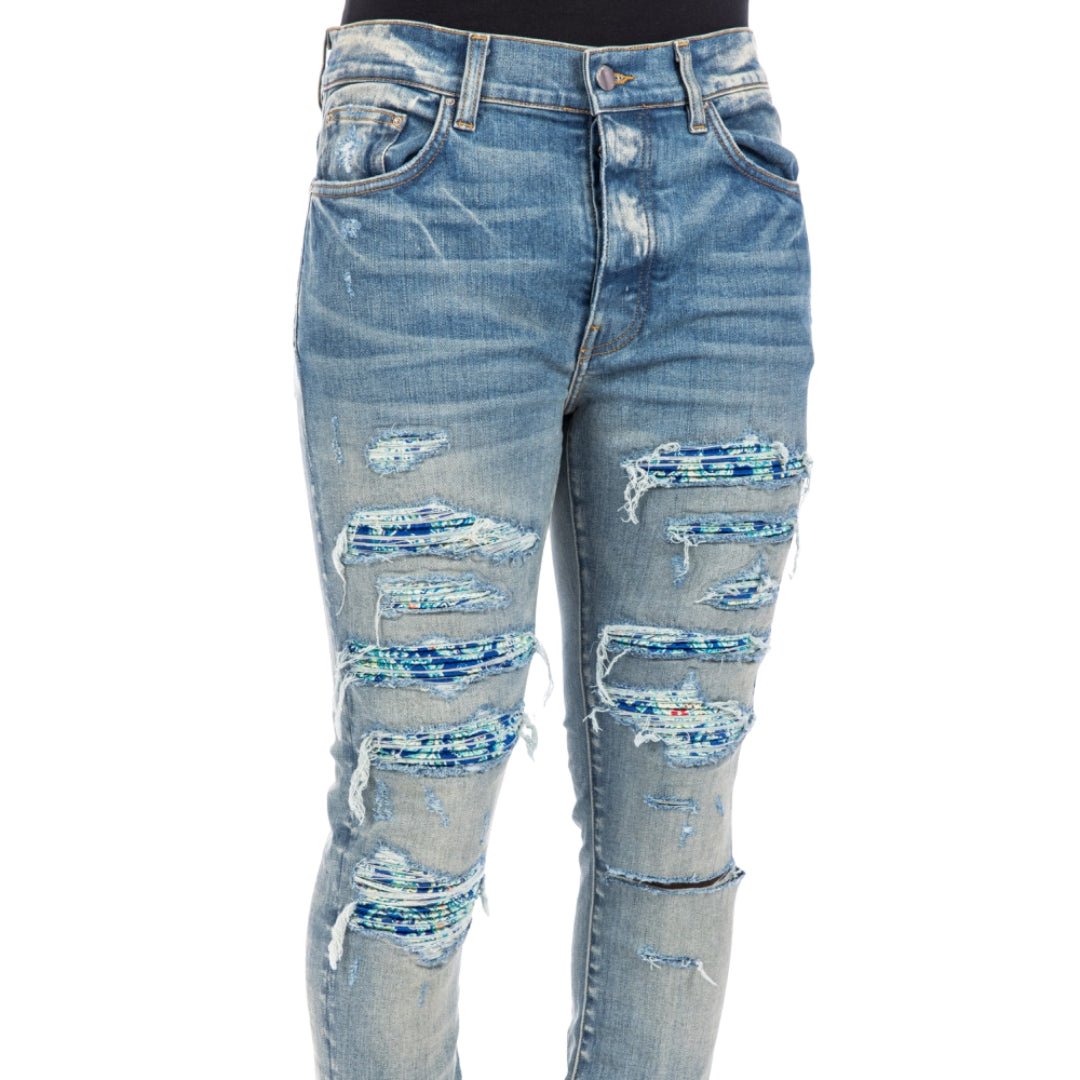 Amiri Brand Embossed Ripped Blue Jeans - True Labels