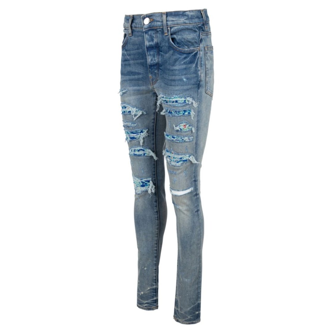 Amiri Brand Embossed Ripped Blue Jeans - True Labels