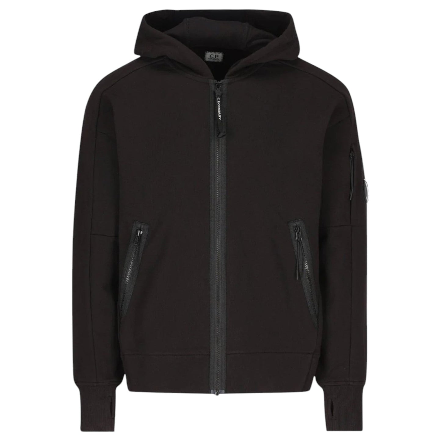 C.P. Company Black Zip Closure Hooded Sweatshirt - True Labels