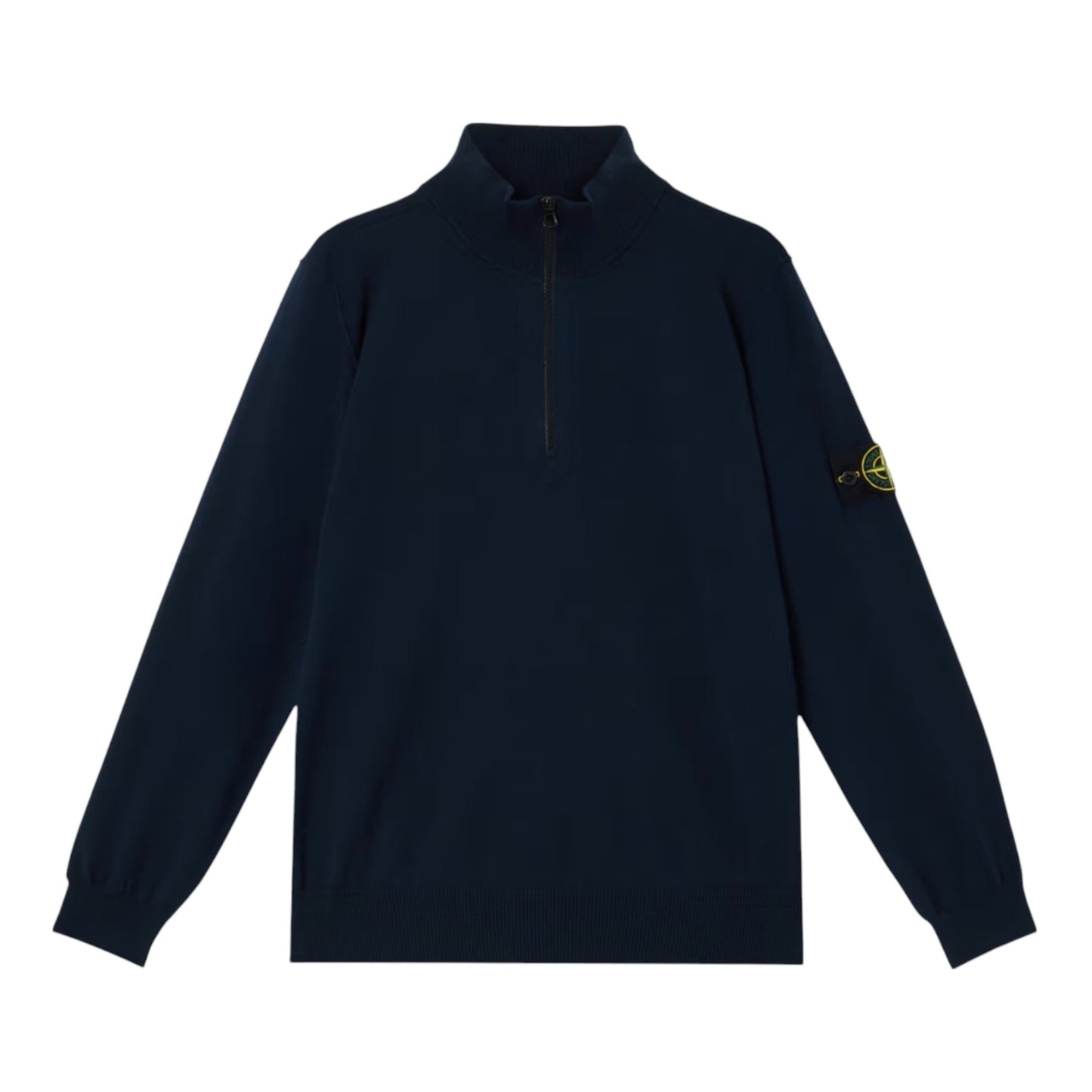 Stone Island 1/4 Zip Navy Ribbed Collar Sweatshirt - True Labels