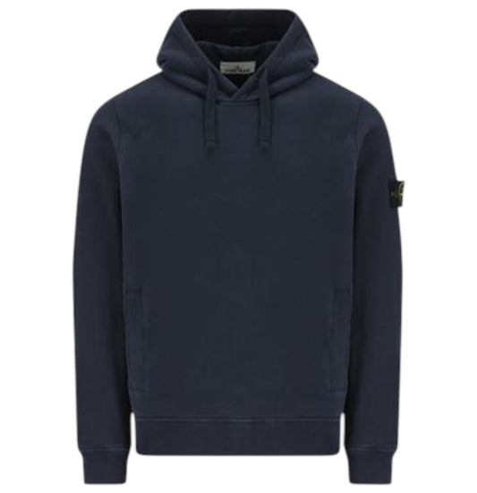 Stone Island, Navy Blue Brushed Organic Cotton Fleece Hooded Sweatshirt