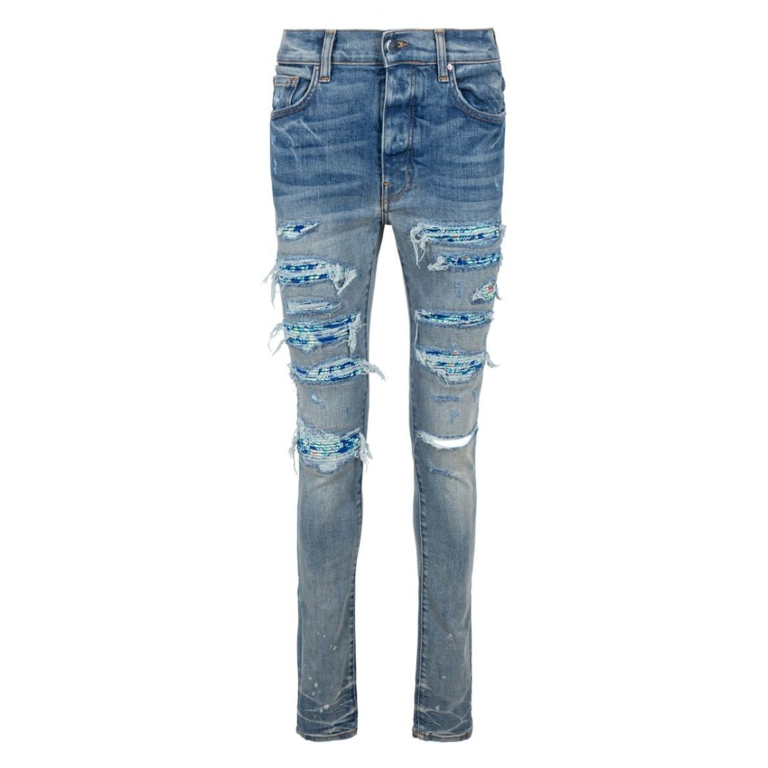 Amiri Brand Embossed Ripped Blue Jeans - True Labels