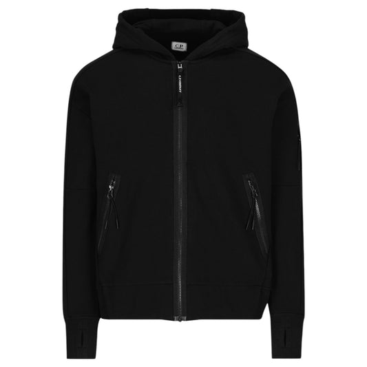 C.P. Company Diagonal Raised Fleece Zip - Up Black Hoodie - True Labels