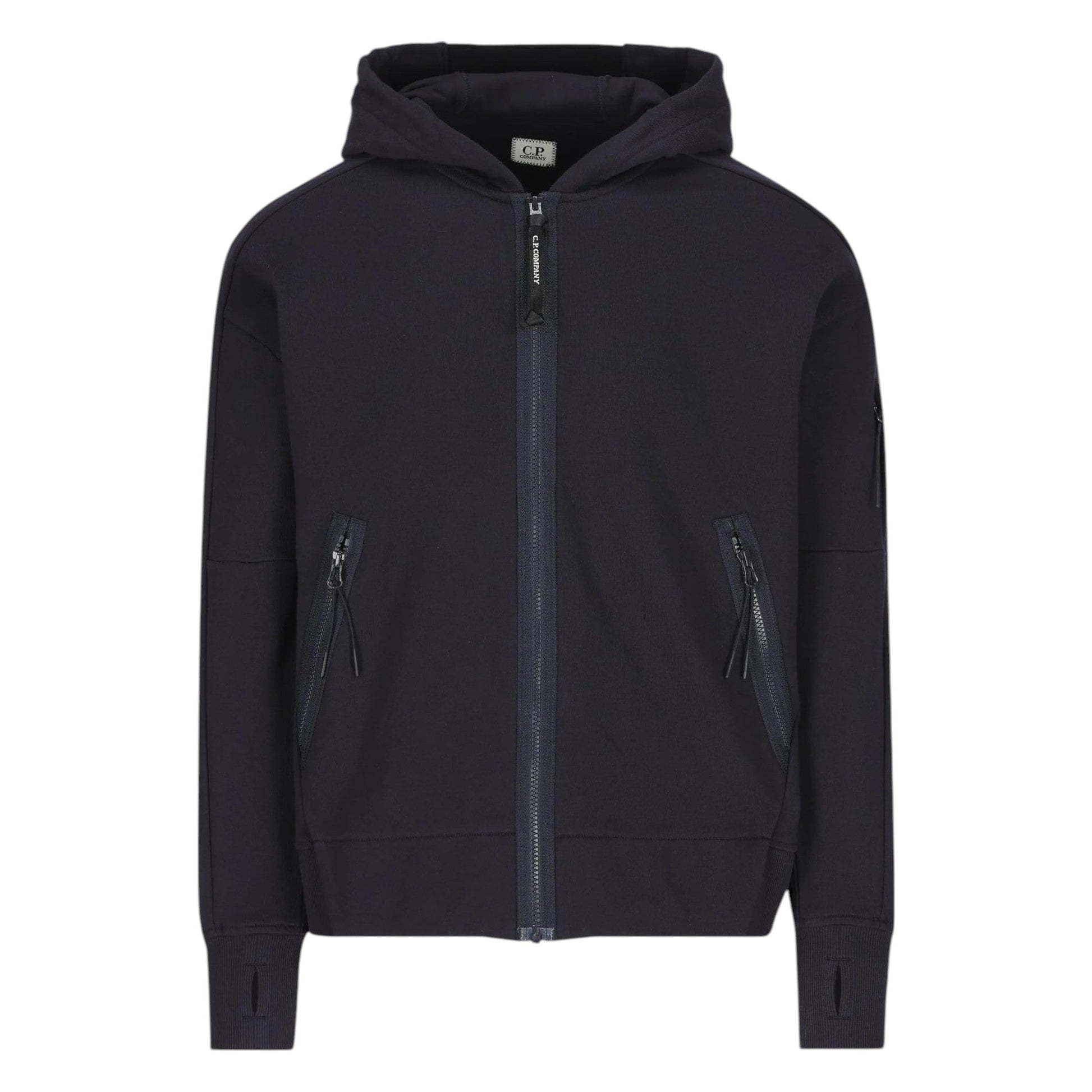 C.P. Company Diagonal Raised Fleece Zip - Up Navy Hoodie - True Labels