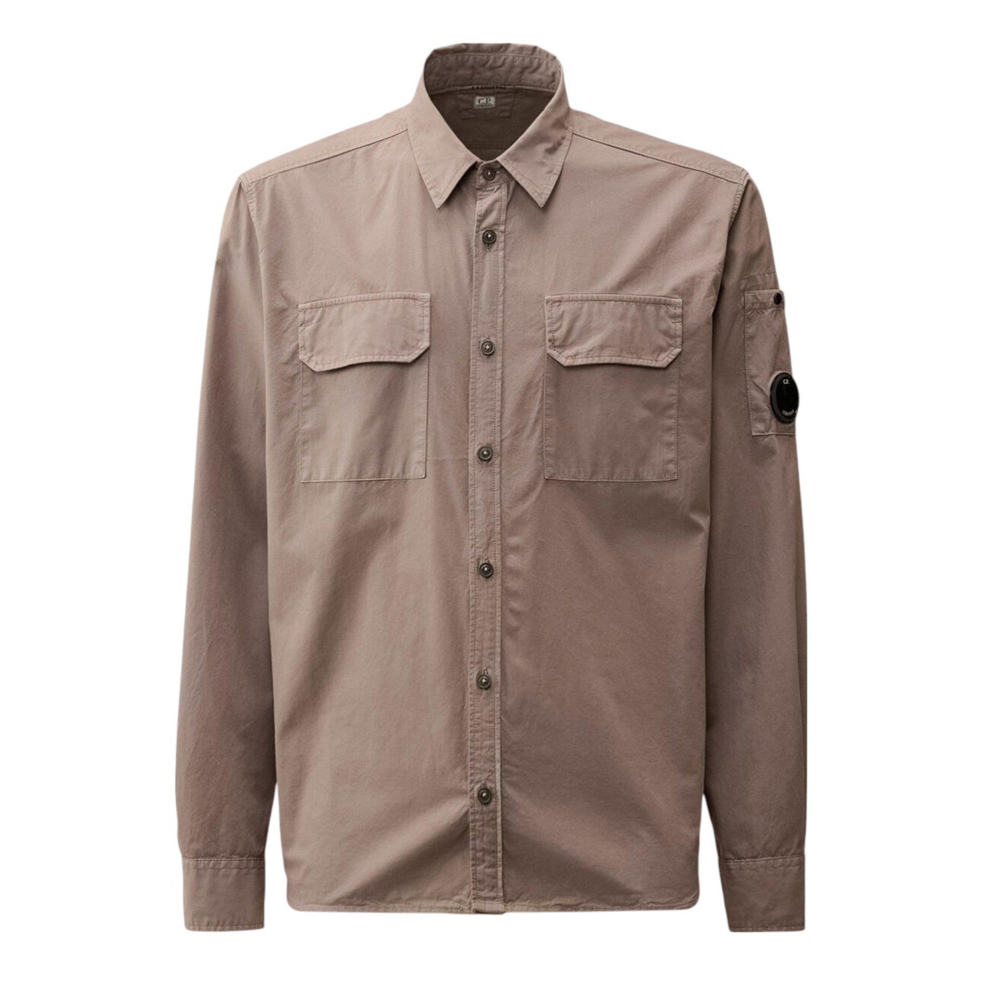 C.P. Company Organic Gabardine Brown Lens Overshirt - True Labels
