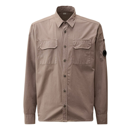 C.P. Company Organic Gabardine Brown Lens Overshirt - True Labels
