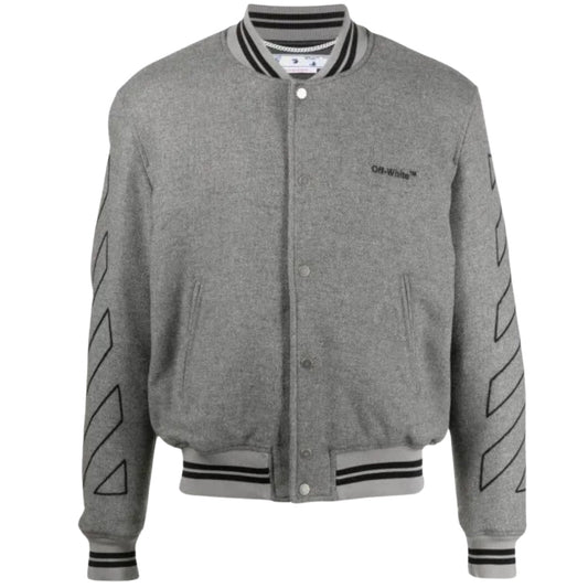 Off - White Diag Outline Grey Varsity Jacket - True Labels