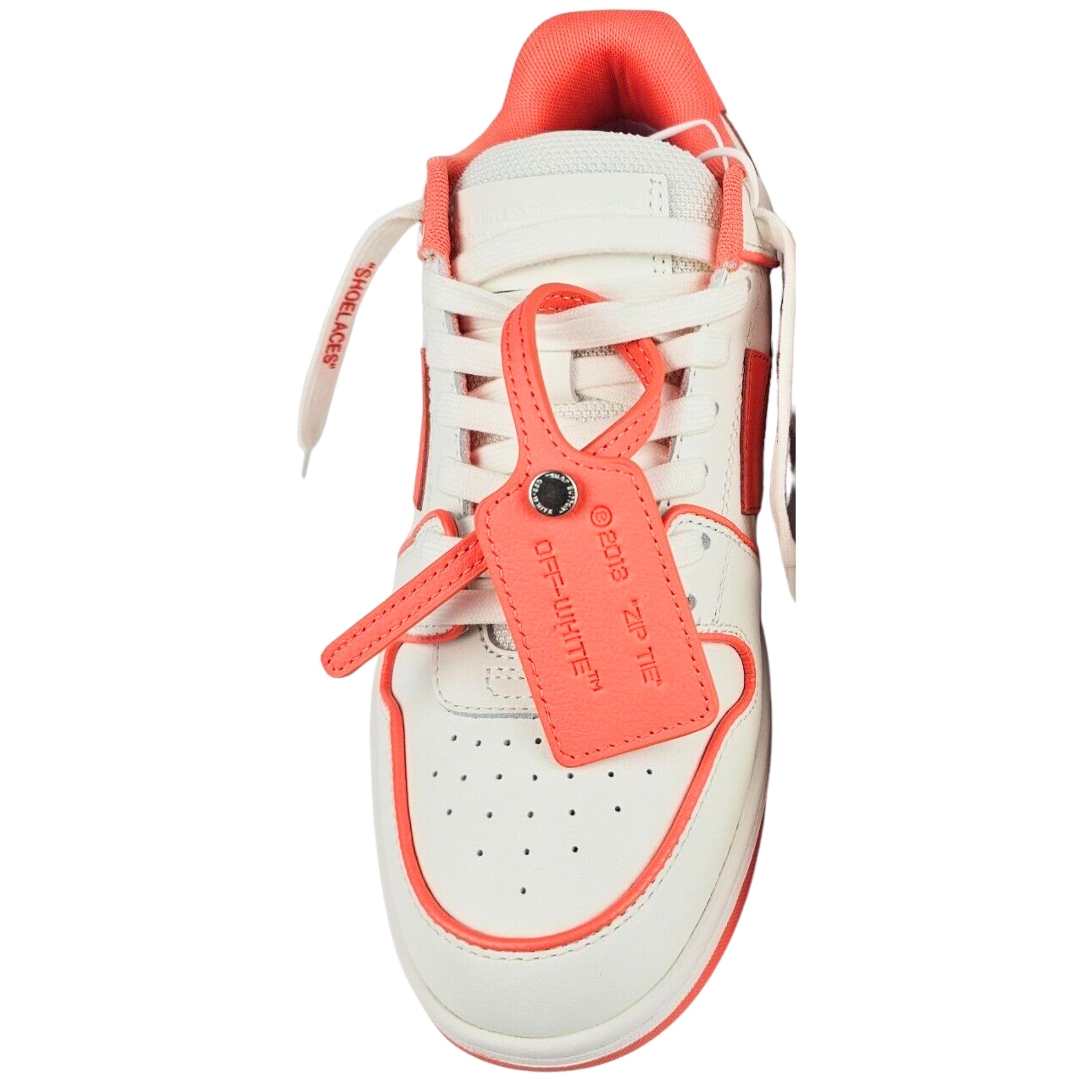 Off - White Out Of Office Coral Red Calf Leather Sneakers - True Labels