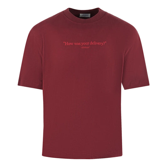 Off White Skate Fit How Was Your Delivery Logo Dark Red T Shirt