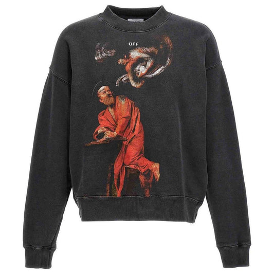 Off White St Matthew Design Skate Fit Washed Black Sweatshirt