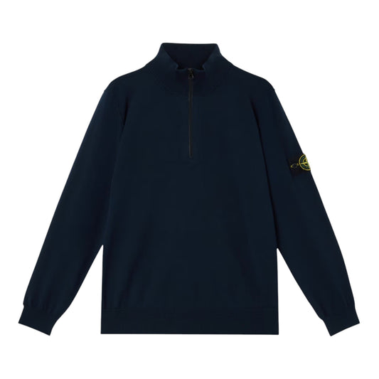 Stone Island 1/4 Zip Navy Ribbed Collar Sweatshirt - True Labels