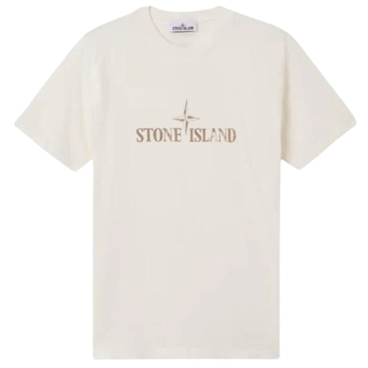 Stone Island Logo Printed Crewneck T-Shirt - Ivory - True Labels