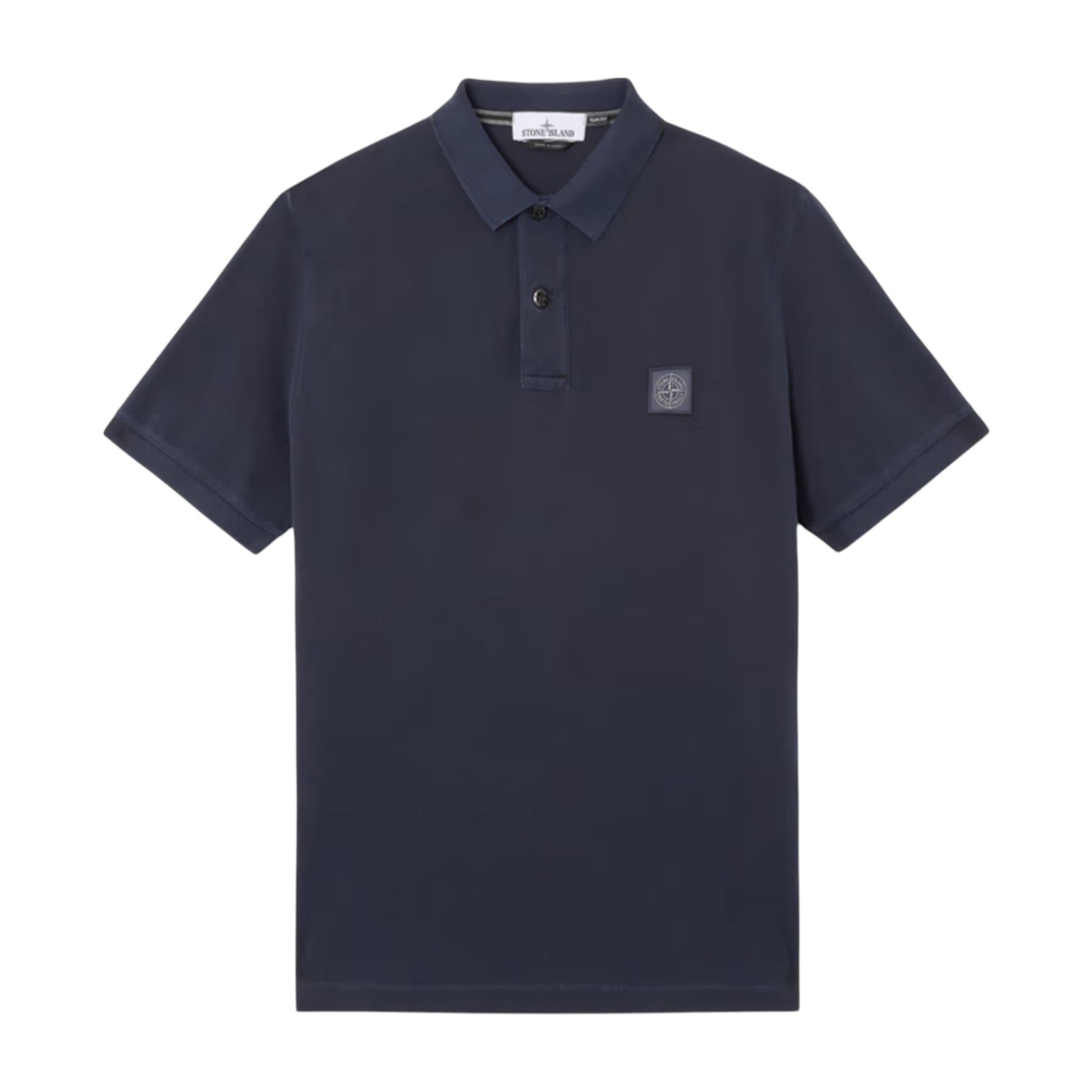 Stone Island Organic Cotton Elastane Pique Navy Polo Shirt - True Labels