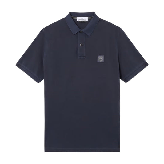 Stone Island Organic Cotton Elastane Pique Navy Polo Shirt - True Labels