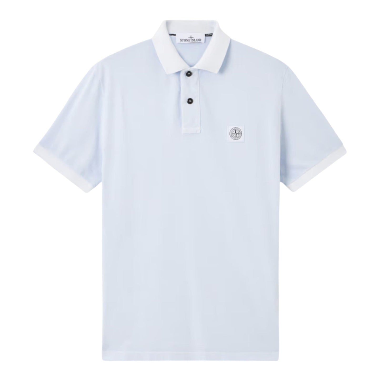 Stone Island Organic Cotton Elastane Pique Sky Blue Polo Shirt - True Labels