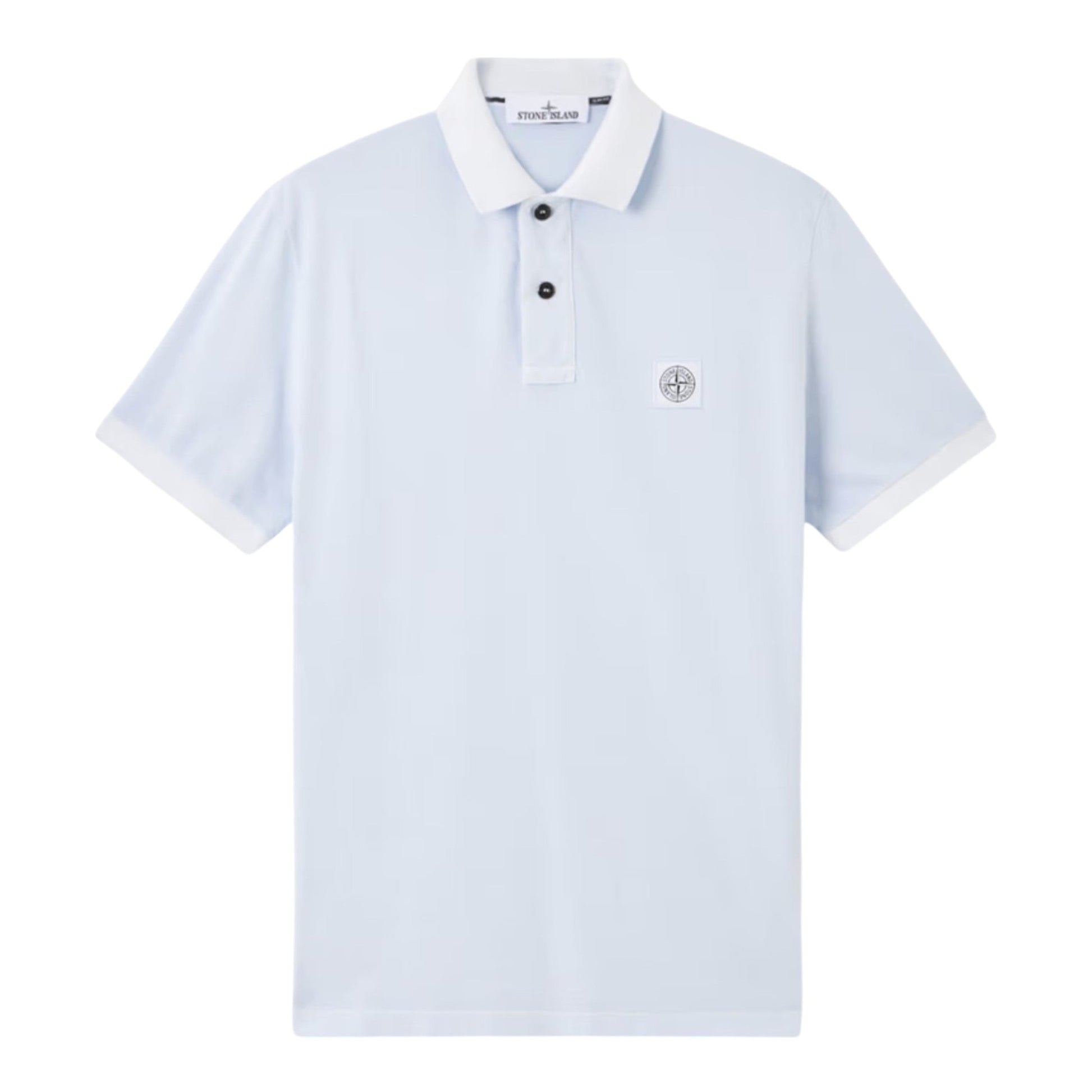 Stone Island Organic Cotton Elastane Pique Sky Blue Polo Shirt - True Labels