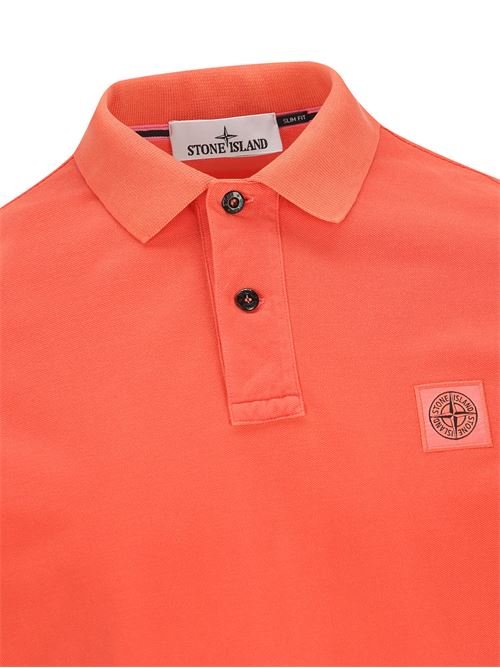Stone Island Slim Fit Papaya Polo Shirt with Compass Patch - True Labels