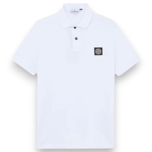 Stone Island Slim Fit White Polo Shirt with Compass Patch - True Labels