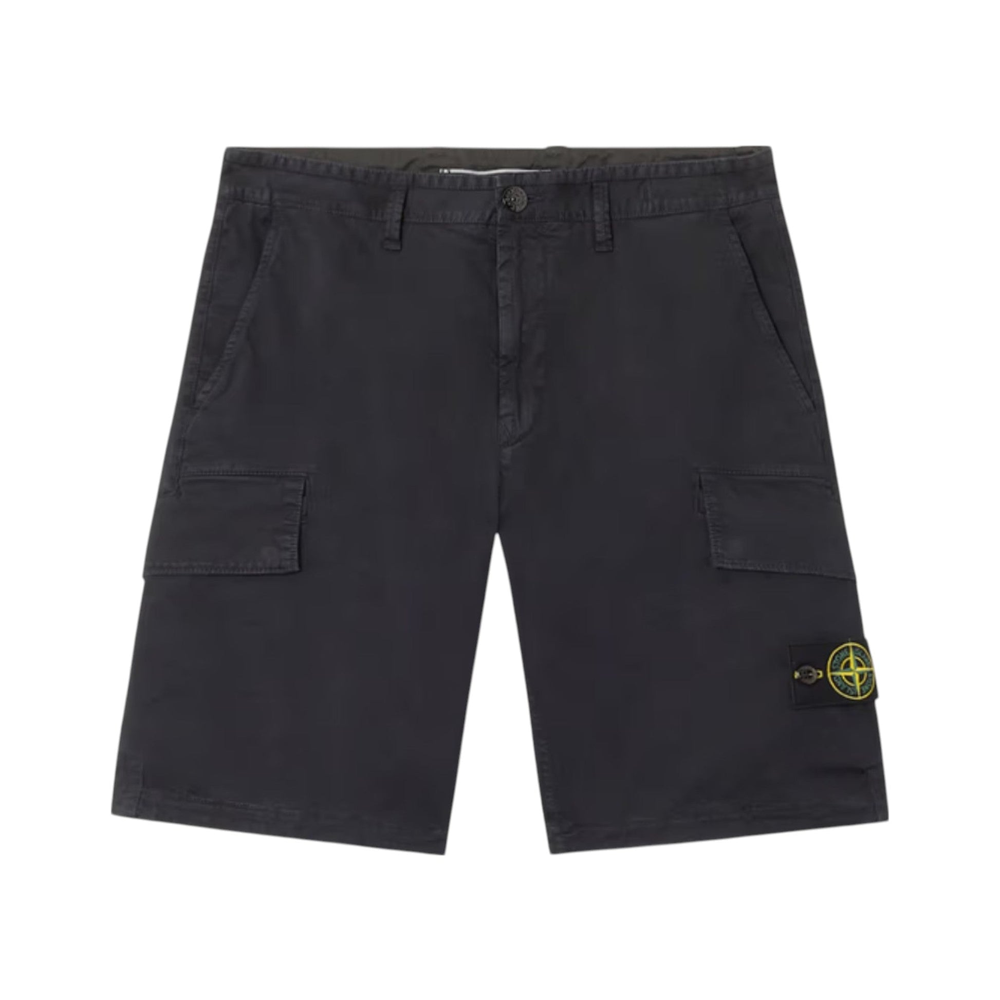 Stone Island Stretch Organic Twill Cotton 'Old' Effect Navy Cargo Shorts - True Labels