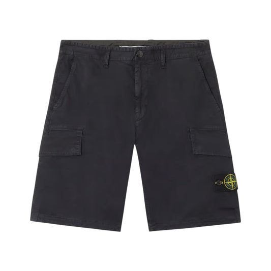 Stone Island Stretch Organic Twill Cotton 'Old' Effect Navy Cargo Shorts - True Labels