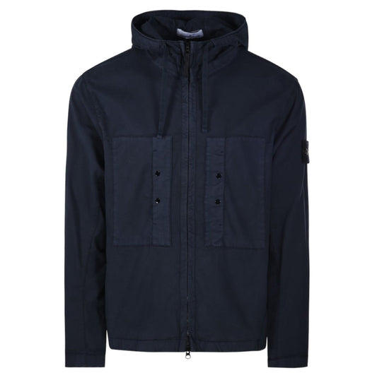 Stone Island, Supima Cotton Twill Stretch-TC Hooded Navy Jacket