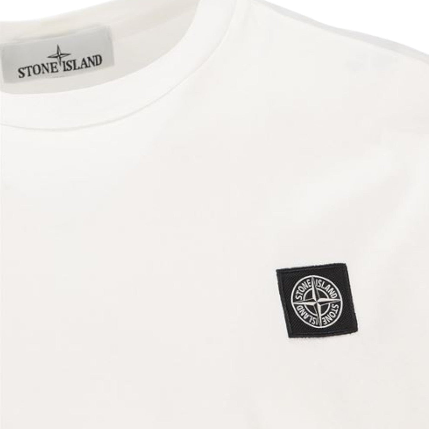 Stone Island, White Compass Patch Crewneck T-Shirt - True Labels